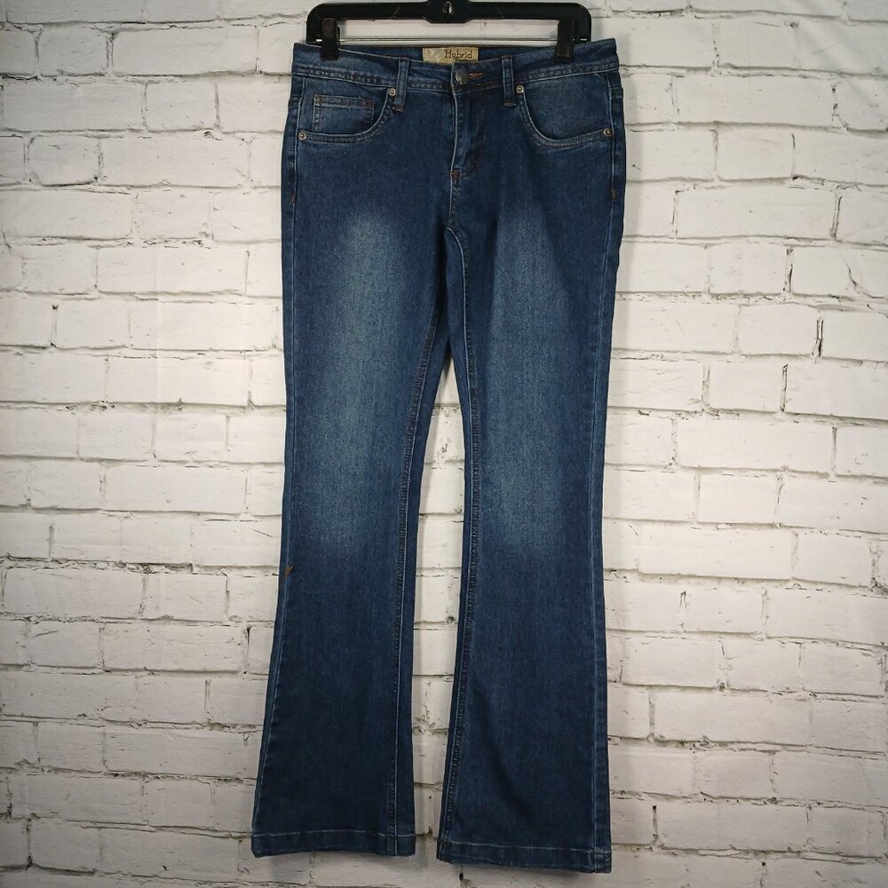 WOMENS HYBRID AND COMPANY BRAND JEANS, BOOT CUT, SIZE 7, DARK WASH